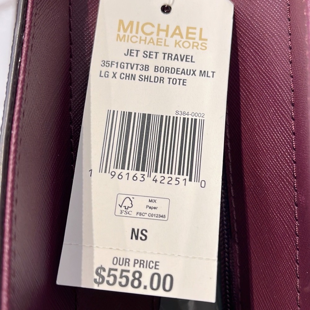 Michael Kors Jet Set Travel Large Chained Tote Shoulder Bag MK Bordeaux Multi - Picture 11 of 16